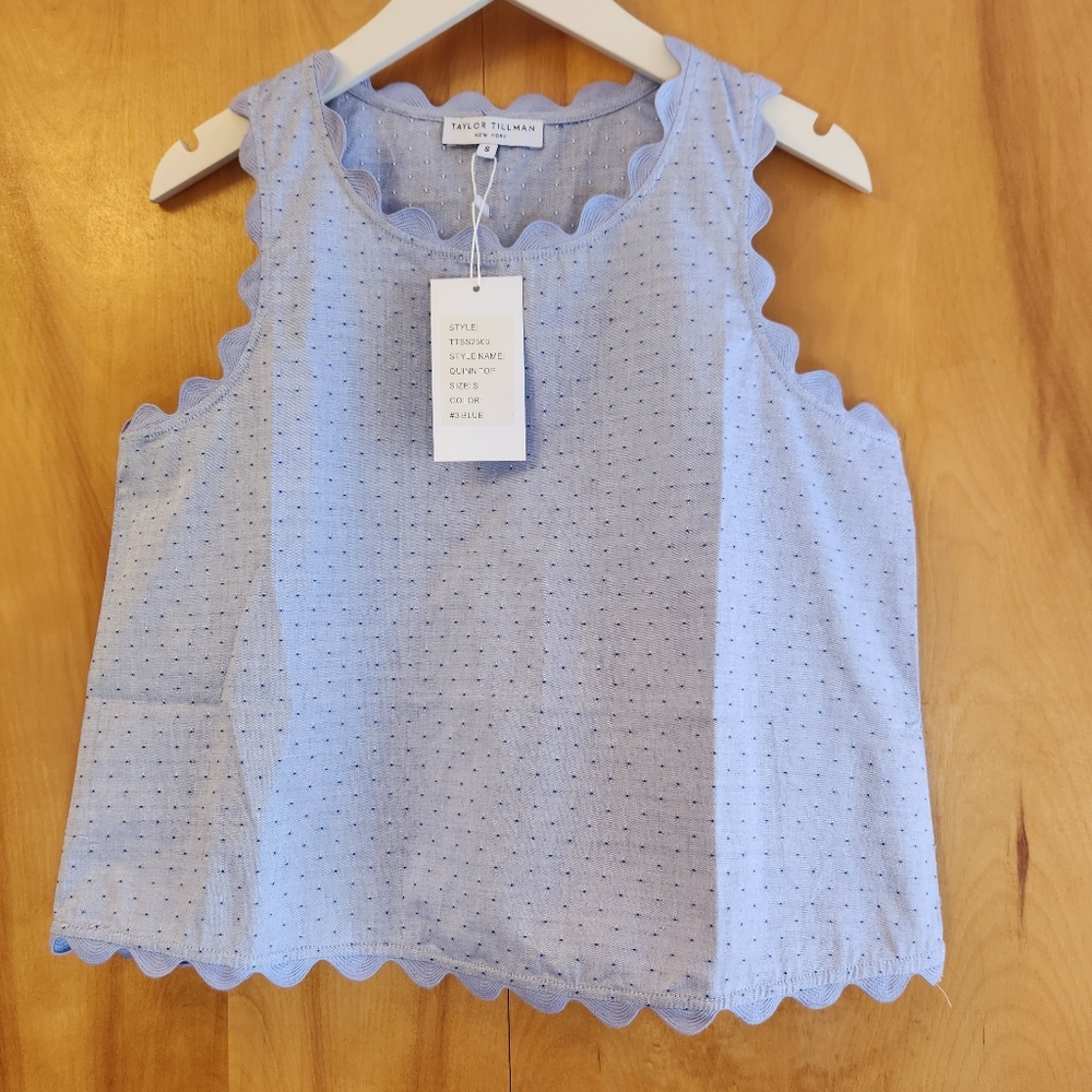 Taylor Tillman Women's Quinn Top in Blue Dot, 100% Cotton, Size S, $172 NWT